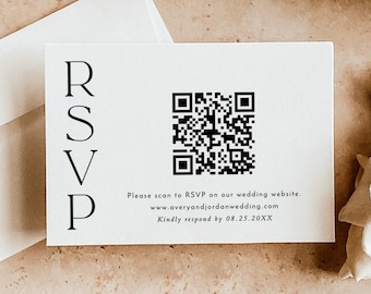 QR Code Response Card |Minimalist Wedding Reply Card, Minimalist, RSVP Online, Modern, Instant Download, Editable Template, D1