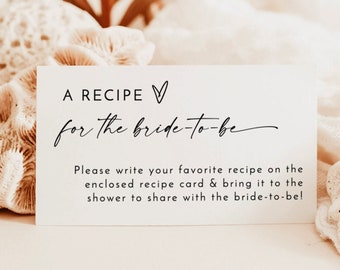 Minimalist Recipe Request Card Template | Bridal Shower Recipe Card Insert | Boho Recipe Request | Printable Instant Download | M9