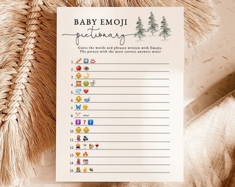 Emoji Picture Game | Winter Baby Shower Emoji Picture Game | Rustic Pine Tree Baby Shower Game | Baby It's Cold Outside| Gender Neutral P01