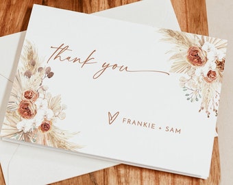 Pampas Grass Thank You Card Template | Editable Thank You Cards | Burnt Orange Wedding Thank You | Desert Arch Wedding Thank You | A2