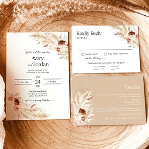 Boho Wedding Invitation Template, Terracotta Wedding Invite, Pampas Grass, Wedding, Desert Wedding Invite, Rust Wedding Invite A4