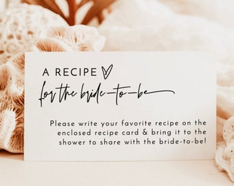 Minimalist Recipe Request Card Template, Bridal Shower Recipe Card Insert, Boho Recipe Request, Printable Instant Download, M8