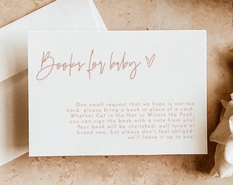 Books for Baby Card, Book Request Insert, Modern Minimalist Shower, Blush, Boho, Instant Download, Editable Template, BM1