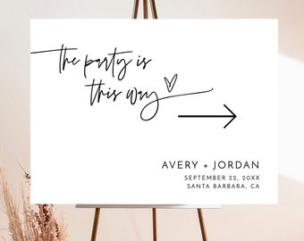 Wedding Direction Sign Template, Minimalist Wedding Direction Sign, Direction Arrow Sign, Modern Wedding Arrow Sign, This Way Sign, M8