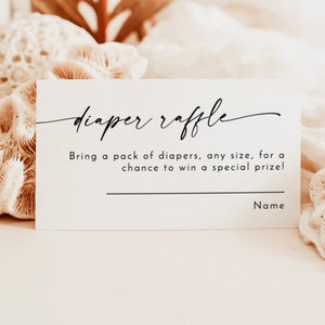 Carte de tombola de couches, billet de tombola de couches minimaliste moderne, carte de baby shower bohème, baby shower sans distinction de sexe, modèle modifiable, M9