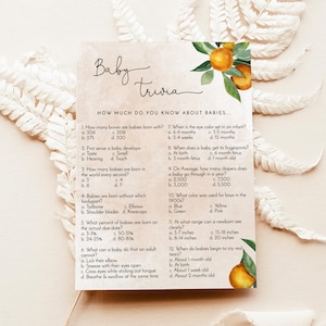 Cutie Baby Trivia Shower Game, A Little Cutie is on the Way, Citrus Orange Baby Shower, Funny Baby Shower Ideas, Editable Template, O1