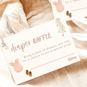 Modern Minimalist Diaper Raffle Card, Boho Diaper Raffle Ticket, Pink Beige Baby Shower Card, Girl Baby Shower, Editable Template, C2