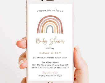 Digital Rainbow Baby Shower Invitation | Text Invite Gender Neutral Shower | Boho Baby Shower | Rainbow Baby Shower | Editable Template RB1