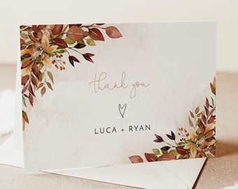 Fall Thank You Cards Template, Thank You Card, Burnt Orange Wedding Thank You, Autumn Wedding Thank You, Fall Shower Thank You, F2