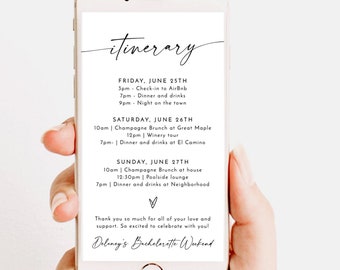 Itinerario minimalista de fin de semana, plantilla digital, eventos electrónicos, boda editable, descarga instantánea, despedida de soltera, M9