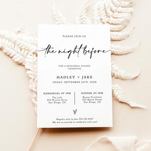 Minimalist Rehearsal Dinner Invitation, Boho Dinner Invite, Modern Minimalist Wedding Rehearsal Invite, Editable Template, M5