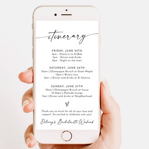 Minimalist Weekend Itinerary, Digital Itinerary Template, Electronic Weekend Events, Editable Wedding Itinerary, Bachelorette Party, M9