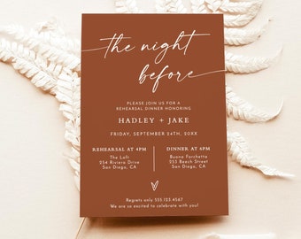 Minimalist Rehearsal Dinner Invitation, Modern Minimalist Wedding Rehearsal Invite, Terracotta Dinner Invite, Fall Wedding Invite, T2