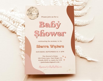 Retro Baby Shower Invite, 70s Baby Shower, Disco Baby Shower, Groovy Disco Baby Shower Invite, Editable Template, R1