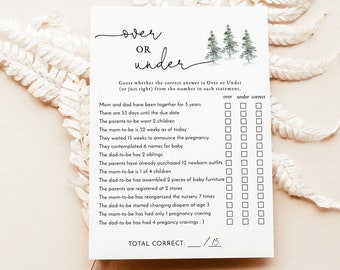 Over or Under Baby Shower Game, Winter Baby Shower, Rustic Pine Baby Shower, Over or Under Trivia Game, Gender Neutral Shower, P01