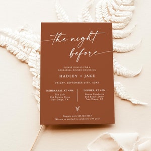Minimalist Rehearsal Dinner Invitation, Modern Minimalist Wedding Rehearsal Invite, Terracotta Dinner Invite, Fall Wedding Invite, T2