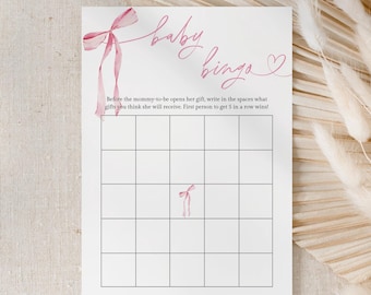PRINTED + SHIPPED | Baby Bingo Game Baby Shower Game | Pink Bow B4