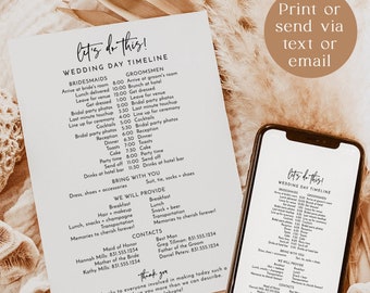 Wedding Party Timeline | Printable Wedding Day Schedule | Bridal Party Timeline | Editable Template | Wedding Party Itinerary Schedule | M1