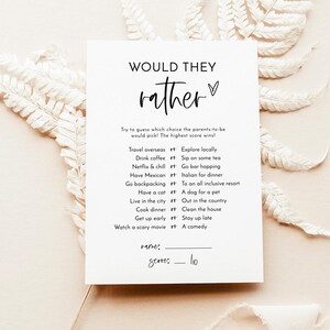 Would They Rather Baby Shower Game, Modern Parent Trivia Game, Minimalist Baby Shower Game, Boho Baby Shower, Modern Baby Shower, M2