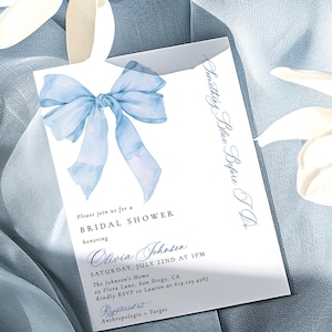 Bow Bridal Shower Invitation, Something Blue Before I Do, Dusty Blue Bridal Invitation, Blue Bow Bridal Invite, She&#39;s Tying the Knot, B9