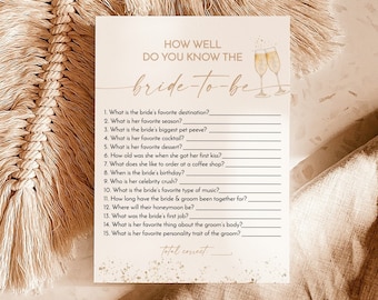 How Well Do You Know the Bride-to-Be Game, Boho Bridal Trivia Shower, Champagne, Brunch and Bubbly, Instant Download, Editable Template, B2