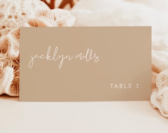 Modern Beige Place Card Template, Minimalist Place Cards, Desert Wedding, Cream, Instant Download, Editable Template, BM1