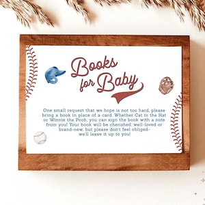Bücher für Babykarte, Buchanfrage beifügen, Baseball-Babyparty, Sport-Babyparty, Jungen-Babyparty, bearbeitbare Vorlage, R2