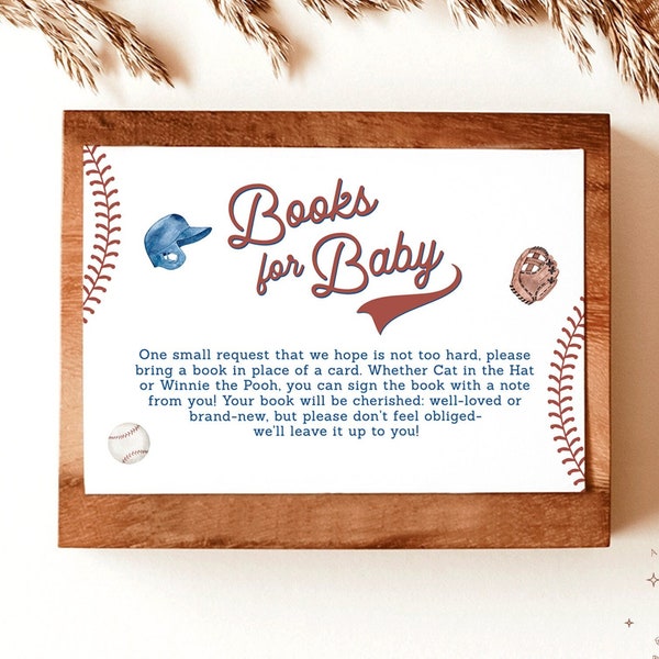 Books for Baby Card, Book Request Insert, Baseball Baby Shower, Sports Baby Shower, Boy Baby Shower, Editable Template | R2