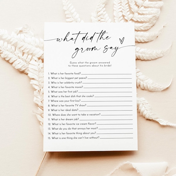 What Did the Groom Say Shower Game, Bridal Trivia Shower Game, Modern Bridal Shower Game, Minimalist Bridal Shower Game, M9