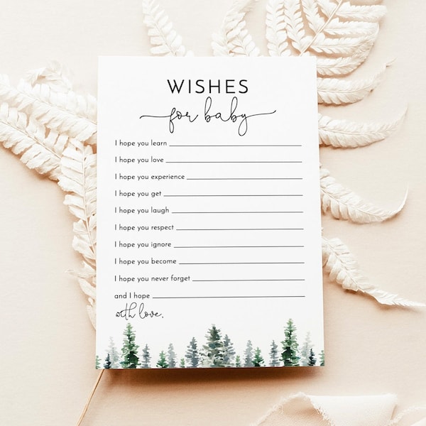 Wishes for Baby Shower Card | Winter Baby Shower | Rustic Pine Tree Baby Shower | Baby Keepsake | Gender Neutral | Editable Template | P01