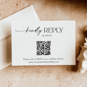 Minimalistische antwoordkaart QR-code, antwoordkaart QR-code, RSVP online, moderne antwoordkaart bruiloft, minimalistische antwoordkaart bruiloft, D1