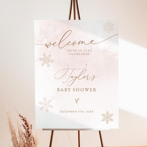 Winter Shower Welcome Sign Template | Baby Shower Welcome Poster | A Little Snowflake is On the Way | Winter Wonderland Baby Shower | W5