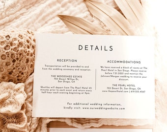Minimalist Details Card, Modern Wedding Details Card, Wedding Insert, Wedding Details Card, Editable Invitation Insert Card, M3