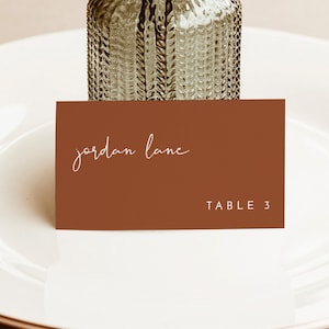 Modèle de marque-place en terre cuite, marque-places minimaliste, marque-place de mariage orange brûlé, marque-places de mariage rouille, mariage automne T2