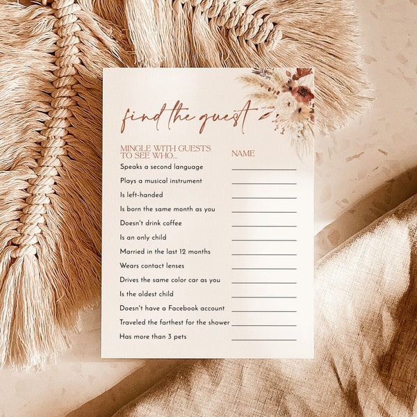 Find the Guest Shower Game | Fall Bridal Shower Game | Pampas Grass Bridal Shower Game | Boho Bridal Shower Game | A7