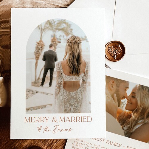 Christmas Wedding Thank You Card Married and Bright Marry Etsy