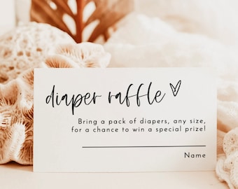 Minimalist Diaper Raffle Card, Modern Ticket, Gender Neutral Baby Shower, Instant Download, Editable Template, M2