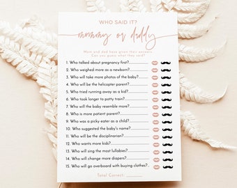 Mommy or Daddy Game Template | Guess Who Game | Blush Baby Shower | Guess Who Baby Shower Trivia | Girl Baby Shower | Boho Baby Shower BM1