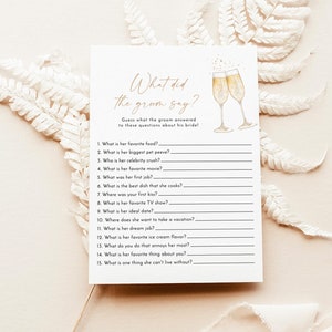 What Did the Groom Say Shower Game | Bridal Trivia Shower Game | Champagne Bridal Shower | Boho Bridal Shower Game | Brunch and Bubbly | B2