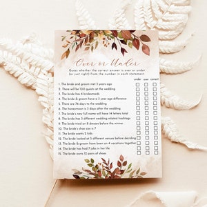 Over or Under Game Template, Fall Bridal Shower, Editable Shower Game, Autumn Shower Over or Under Trivia Game, Boho Fall Shower, F2