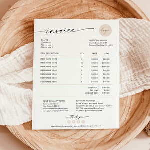 Minimalistische factuursjabloon, Boho Small Business, moderne klantfactuur, bewerkbare sjabloon, servicefactuur, zakelijke factuur, M9