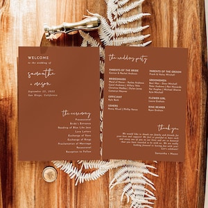 Terracotta Wedding Program, Fall Wedding, Order of Service, Desert Wedding Program, Burnt Orange Wedding Program, Editable Template T2