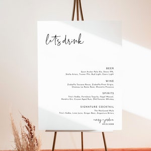 Modern Minimalist Bar Menu Sign, Minimalist Bar Menu Template, Wedding Drink Sign, Editable Bar Menu Poster, Minimalist Let's Drink, M4