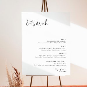 Modern Minimalist Bar Menu Sign | Minimalist Bar Menu Template | Wedding Drink Sign | Editable Bar Menu Poster | Minimalist Let's Drink | M4