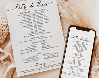 Wedding Party Timeline, Bridal Party Itinerary, Wedding Day Schedule, Order of Events Template, Wedding Party Itinerary Schedule, M9