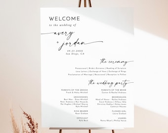 Minimalist Wedding Program Poster, Boho Sign, Modern, Order of Service, Instant Download, Editable Template, M9