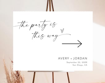 Wedding Direction Sign Template, Direction Arrow Sign, Minimalist Wedding Direction Sign, Modern Wedding Arrow Sign, This Way Sign, M9