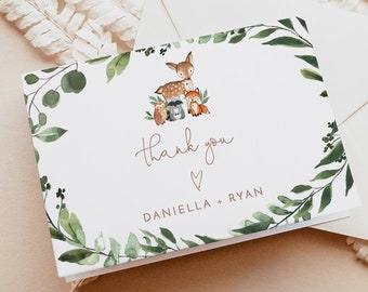 Woodland Thank You Card Template | Greenery Thank You Cards | Boy Baby Shower Thank You Card | Gender Neutral Baby Shower | Instant Download