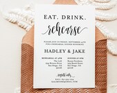 Minimalist Rehearsal Dinner Invitation Template, Eat, Drink, Rehearse, Rustic Invite, Instant Download, Editable