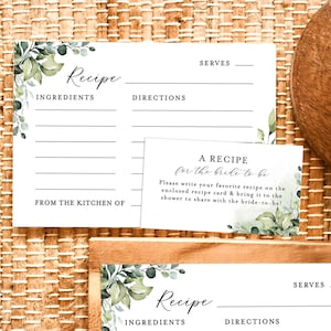 Groen receptkaarten, vrijgezellenfeest receptenkaart invoegen, boho vrijgezellenfeest, kaart recept verzoek, Instant Download, WB-E1